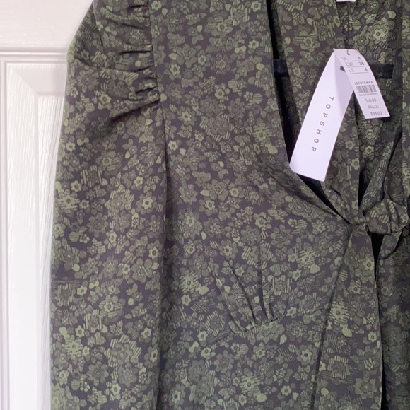 Topshop green pattern dress with neck tie - Picture 6 of 8